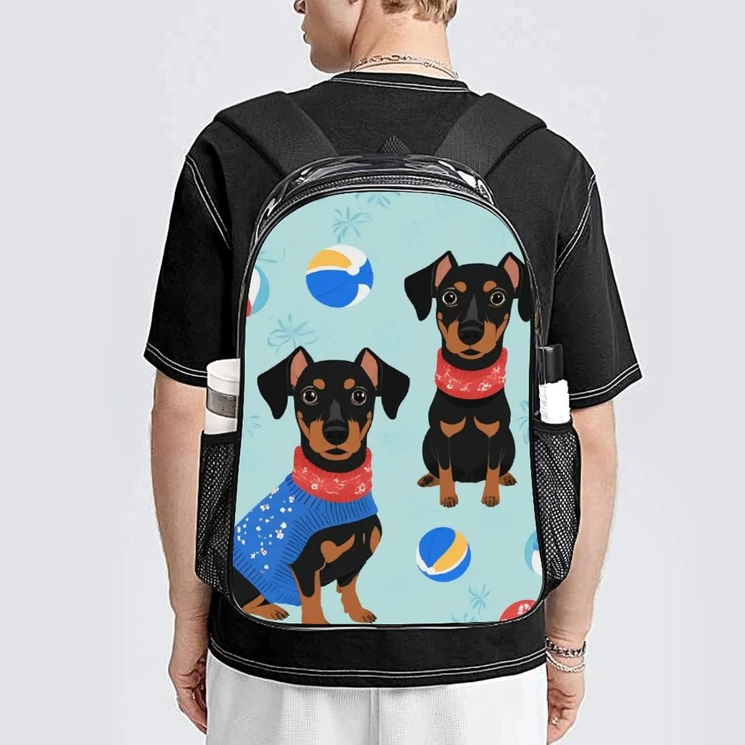 Supdreamc Lightweight Daypack Bookbag for Trekking Business Walking Cycling - Big Capacity Transparent Multipurpose Carry On Bag, Miniature Pinscher Pool Business Computer Bag