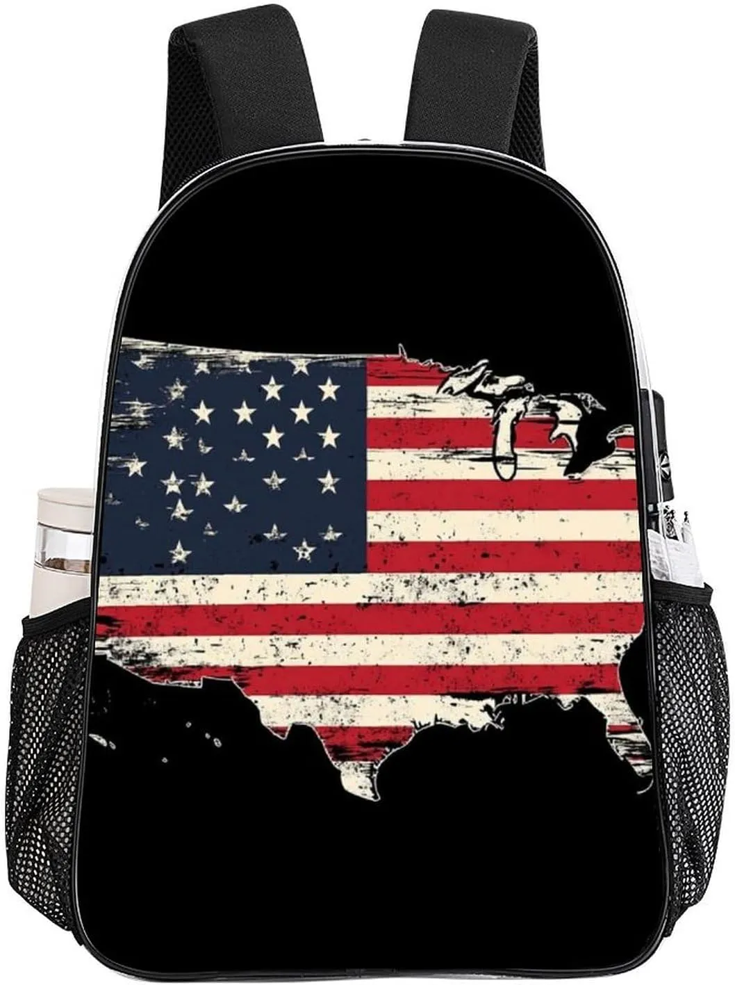 Supdreamc Lightweight Daypack for Camping Business Walking Cycling - Large Capacity Transparent Multipurpose Bookbag, American Flag Patriotic Usa Map Gym Outdoor Hiking Backpack