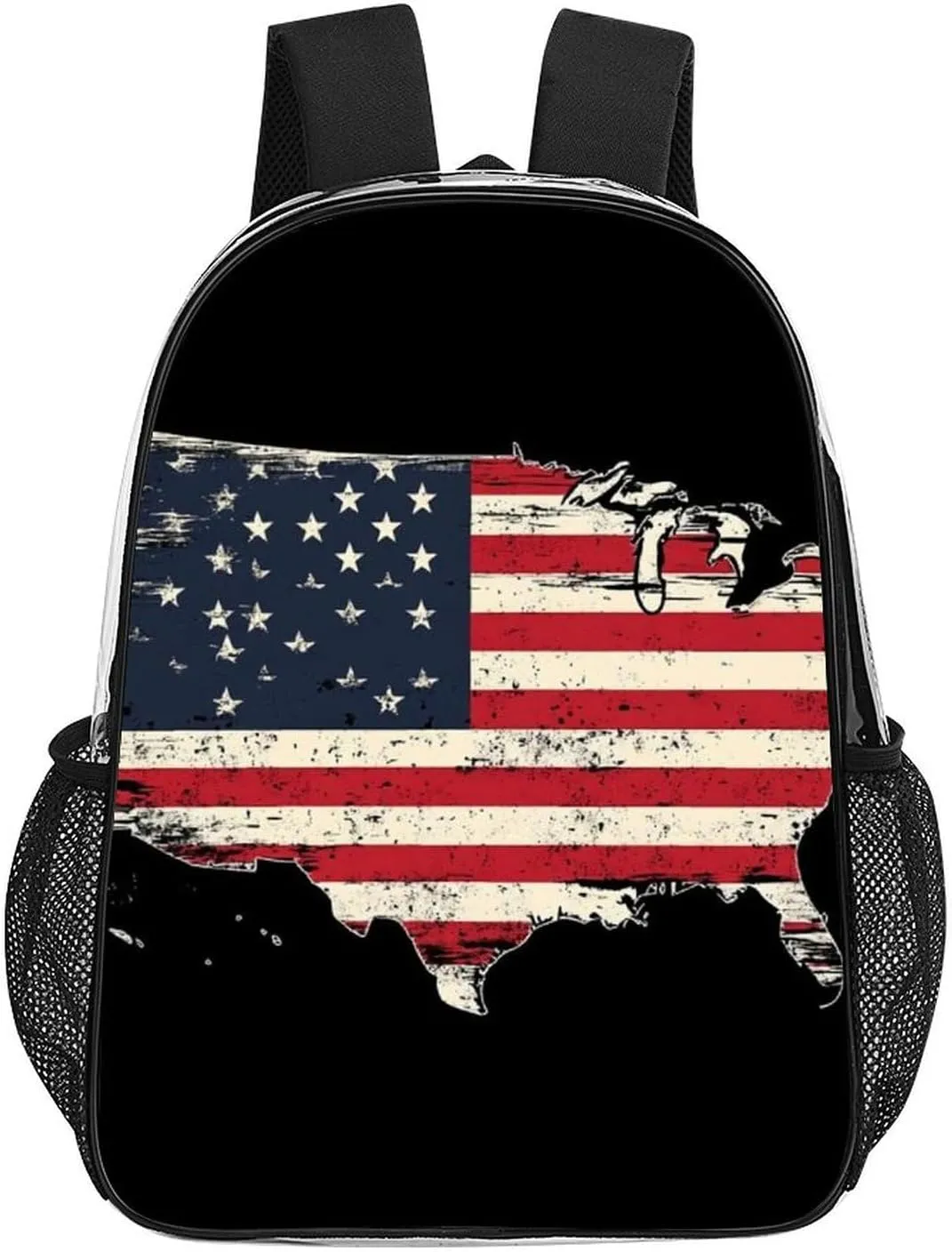 Supdreamc Lightweight Daypack for Camping Business Walking Cycling - Large Capacity Transparent Multipurpose Bookbag, American Flag Patriotic Usa Map Gym Outdoor Hiking Backpack