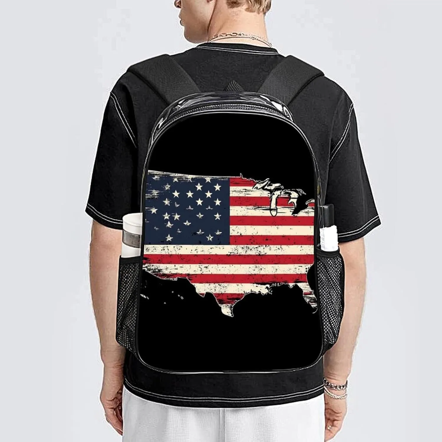 Supdreamc Lightweight Daypack for Camping Business Walking Cycling - Large Capacity Transparent Multipurpose Bookbag, American Flag Patriotic Usa Map Gym Outdoor Hiking Backpack