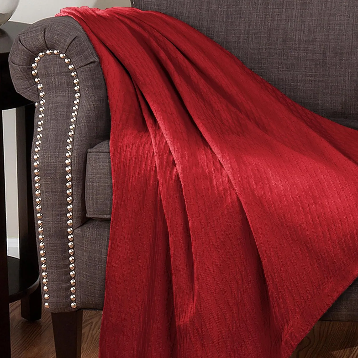 SUPERIOR Diamond Weave All-Season Cotton Blanket, Cover for Home, Couch, Bed, Soft, Warm Blankets, Boho Aesthetic, Comfy, Cozy, and Cute Covers, Decorative Bedding Essentials, King, Burgundy