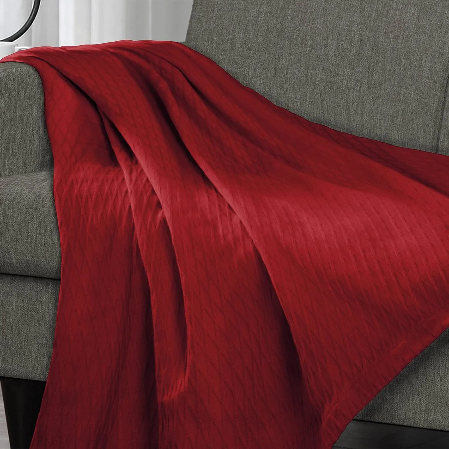 SUPERIOR Diamond Weave All-Season Cotton Blanket, Cover for Home, Couch, Bed, Soft, Warm Blankets, Boho Aesthetic, Comfy, Cozy, and Cute Covers, Decorative Bedding Essentials, King, Burgundy