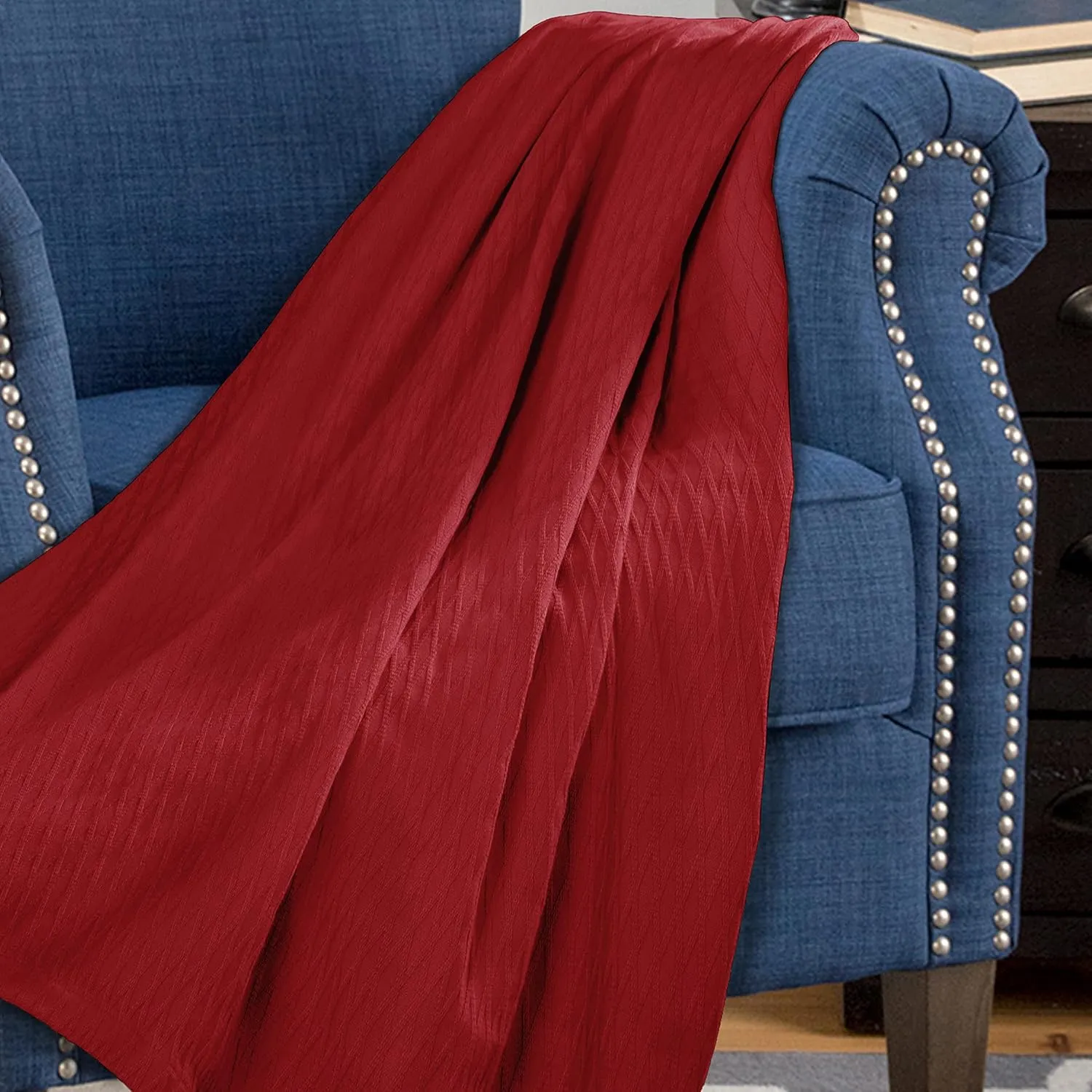 SUPERIOR Diamond Weave All-Season Cotton Blanket, Cover for Home, Couch, Bed, Soft, Warm Blankets, Boho Aesthetic, Comfy, Cozy, and Cute Covers, Decorative Bedding Essentials, King, Burgundy
