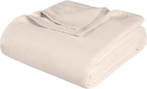 Superior Metro All-Season Cotton Blanket, Woven Blanket for Couch, Bed, Bedding, Farmhouse, Home Essentials, Cute and Cozy Bohemian Blankets, Herringbone Weave, Full/Queen, Ivory