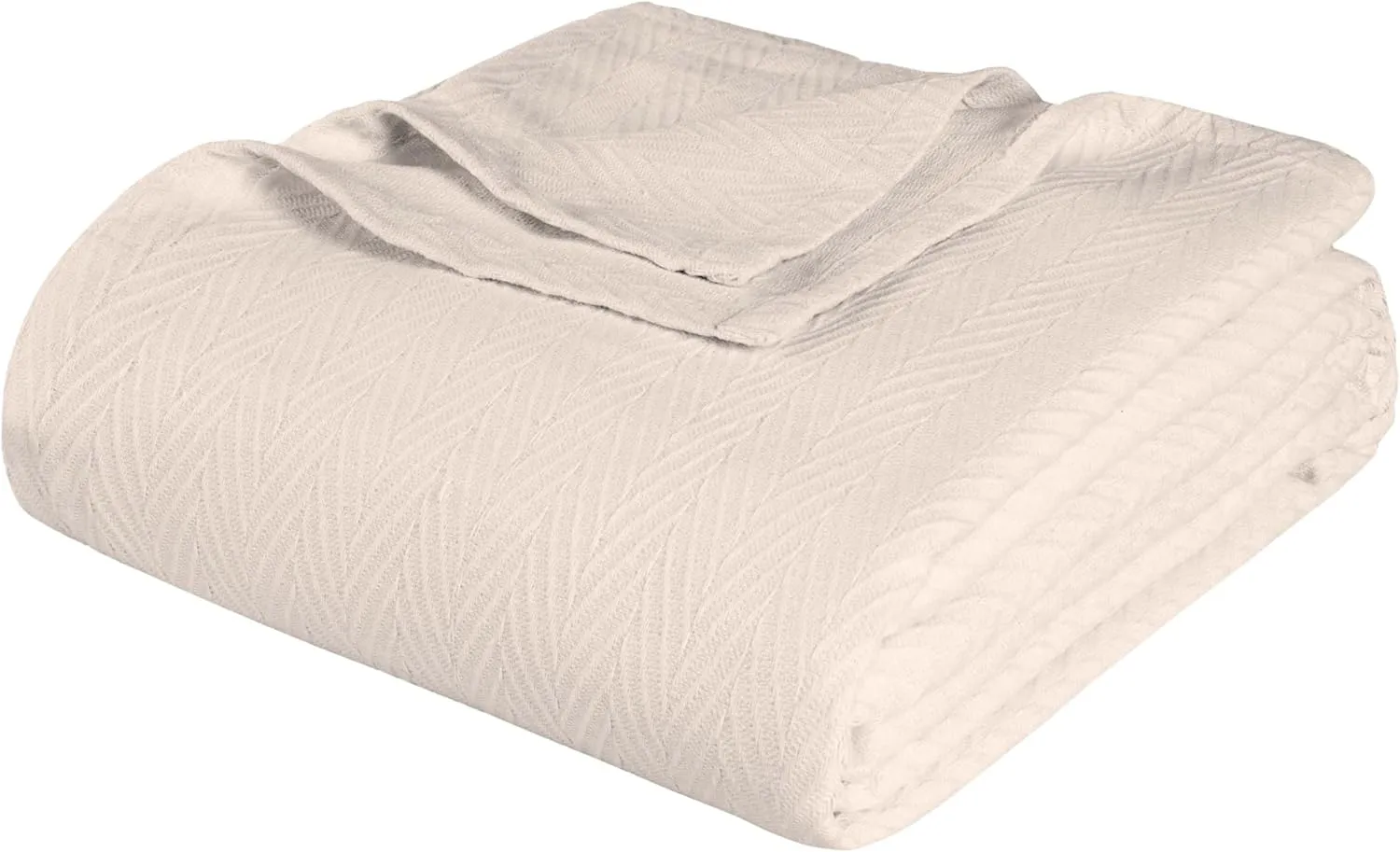 Superior Metro All-Season Cotton Blanket, Woven Blanket for Couch, Bed, Bedding, Farmhouse, Home Essentials, Cute and Cozy Bohemian Blankets, Herringbone Weave, Full/Queen, Ivory