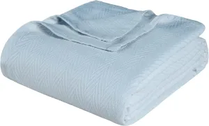 Superior Metro All-Season Cotton Blanket, Woven Blanket for Couch, Bed, Bedding, Farmhouse, Home Essentials, Cute and Cozy Bohemian Blankets, Herringbone Weave, King, Light Blue