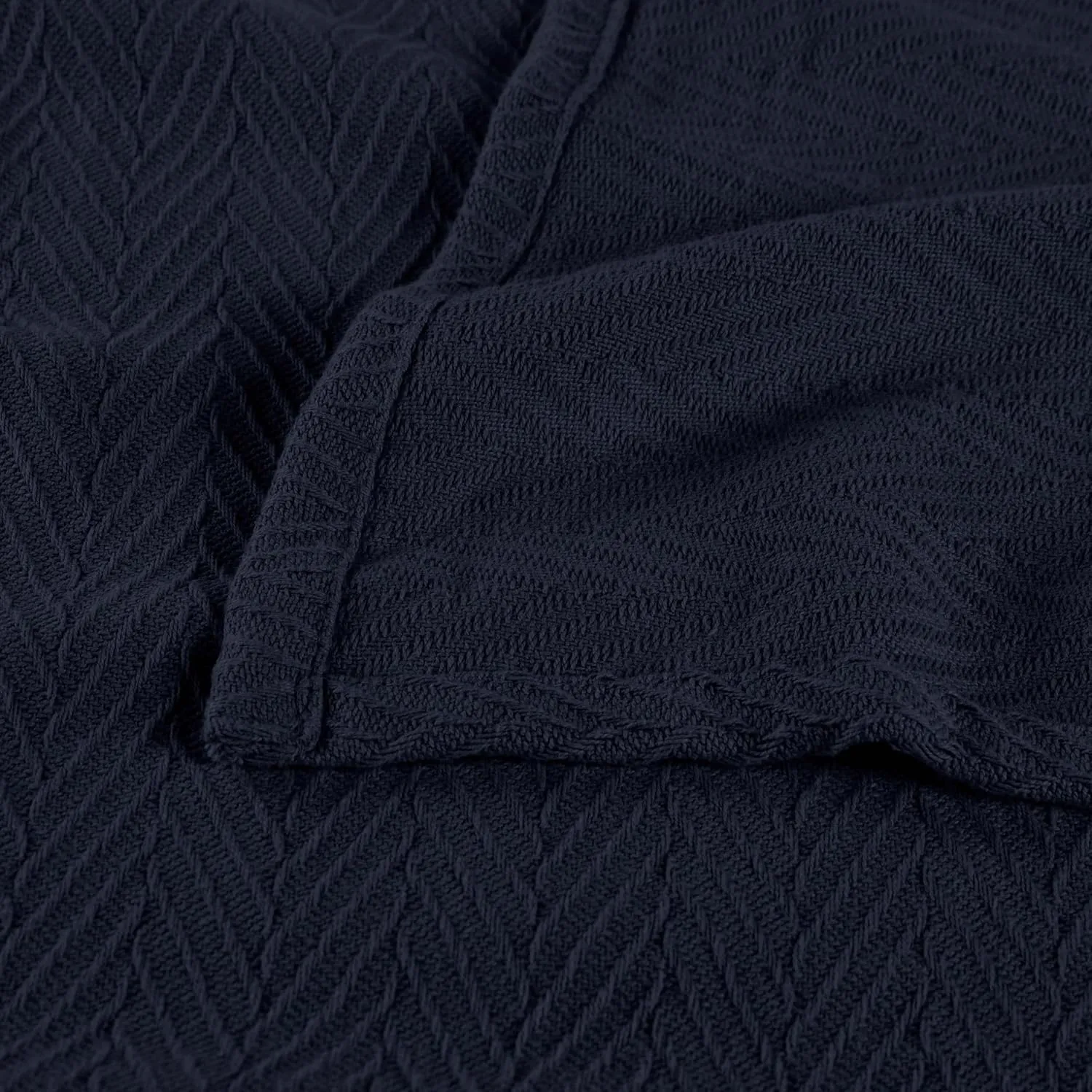 Superior Metro All-Season Cotton Blanket, Woven Blanket for Couch, Bed, Bedding, Farmhouse, Home Essentials, Cute and Cozy Bohemian Blankets, Herringbone Weave, King, Navy Blue