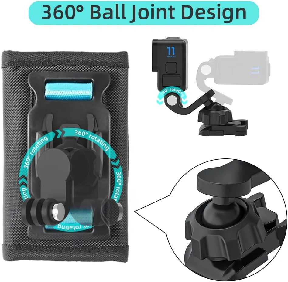 SUREWO Bag Backpack Shoulder Strap Mount with Universal Ball J Hook Compatible with GoPro Hero 13/12/11/10/9/8/7/(2018)/6/5 Black,DJI Osmo Action 5 pro/4/3 and Most Action Cameras