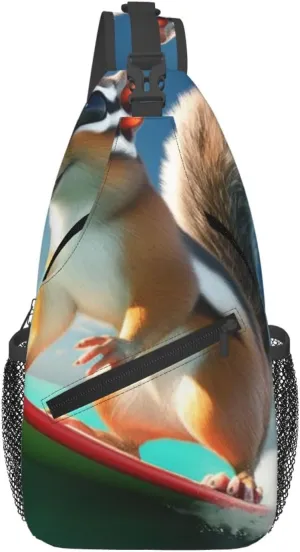 Surfing Guinea Pig Pattern Sling Bag Cross Body Bag Shoulder Bag Fanny Pack Travel Hiking Daypack For Women Men