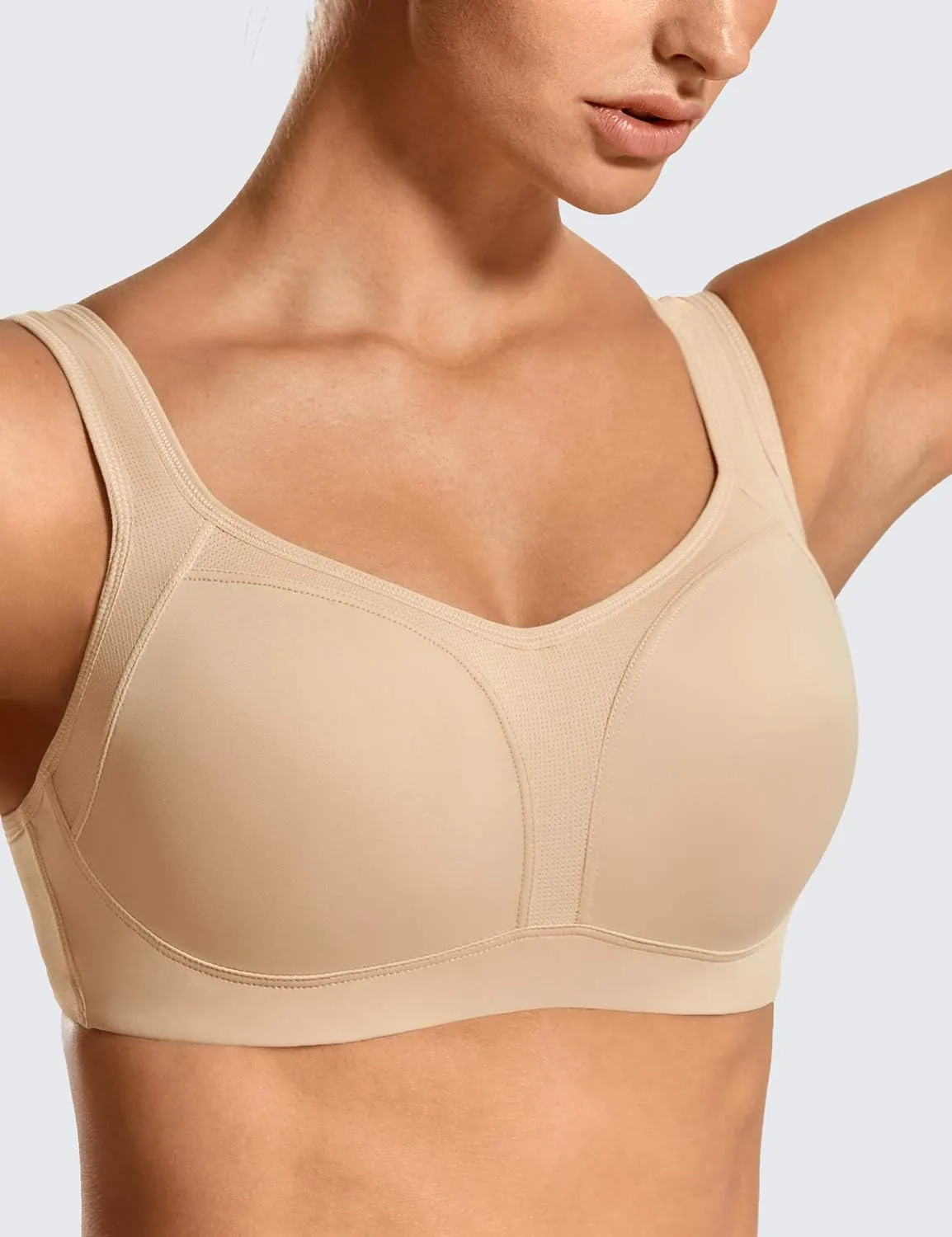 SYROKAN Women's High Impact Underwire Sports Bra High Support Large Bust Padded Adjustable Straps Running Bra