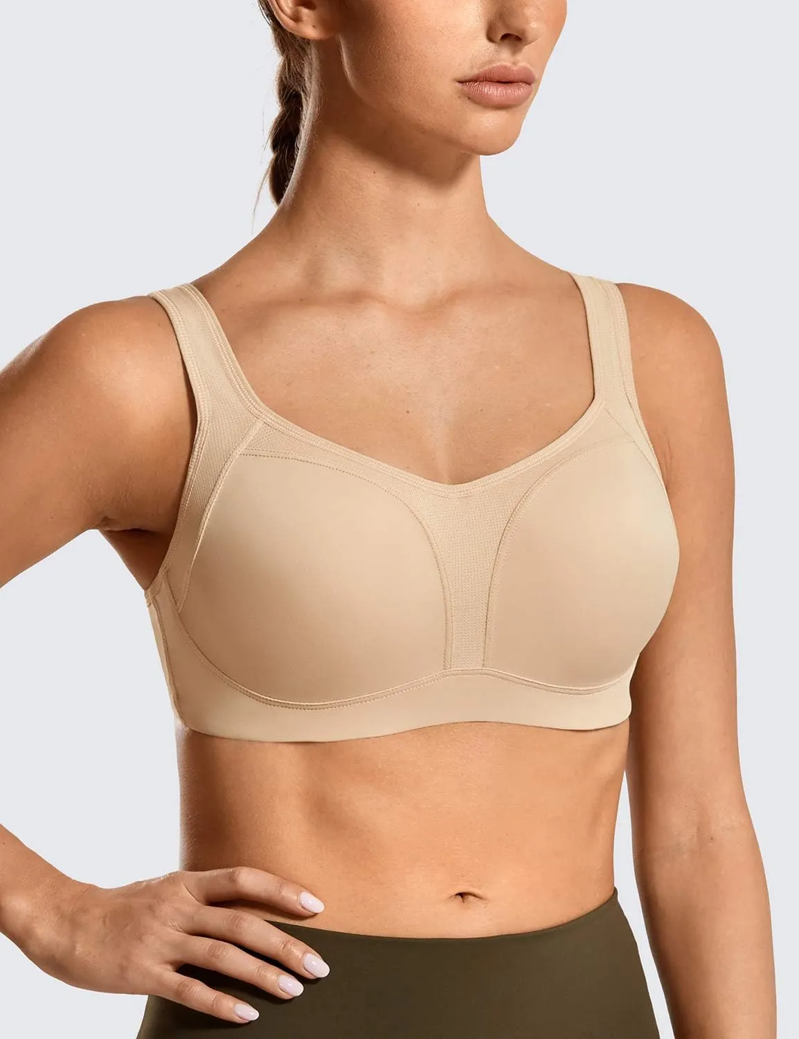 SYROKAN Women's High Impact Underwire Sports Bra High Support Large Bust Padded Adjustable Straps Running Bra