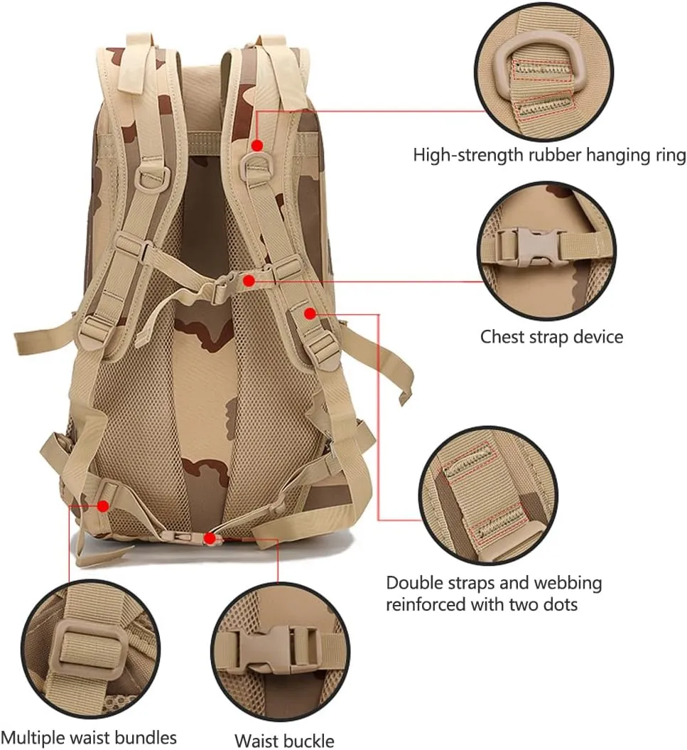 Tactical Backpack for Men Hiking Day Pack Molle Military Rucksack Waterproof Assault Pack Bag for Hunting Camping Trekking (Jungle Camouflage)
