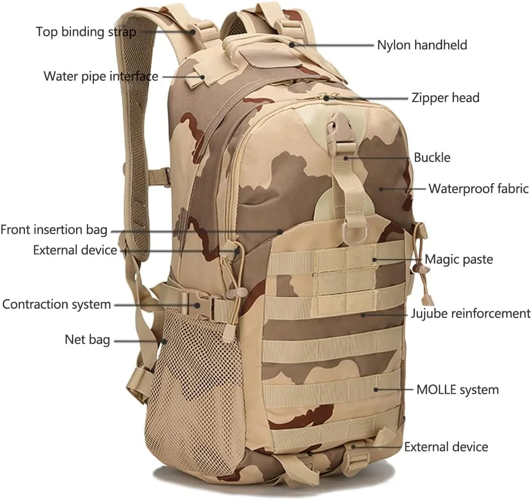 Tactical Backpack for Men Hiking Day Pack Molle Military Rucksack Waterproof Assault Pack Bag for Hunting Camping Trekking (Jungle Camouflage)