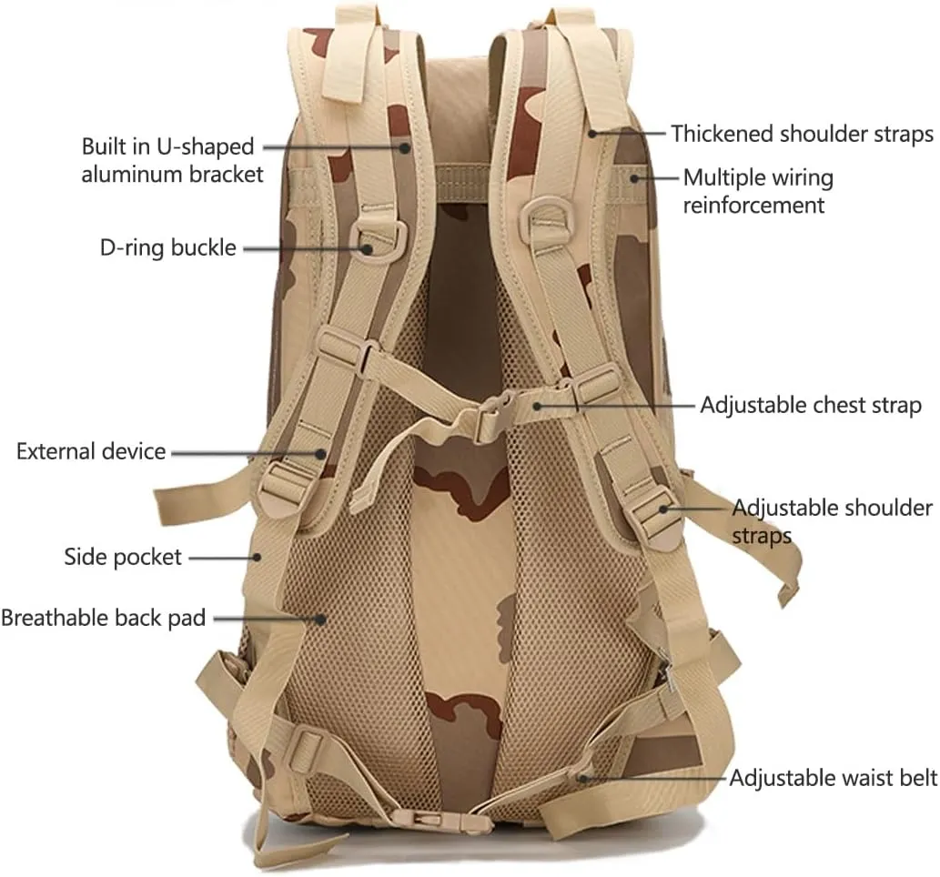 Tactical Backpack for Men Hiking Day Pack Molle Military Rucksack Waterproof Assault Pack Bag for Hunting Camping Trekking (Jungle Camouflage)
