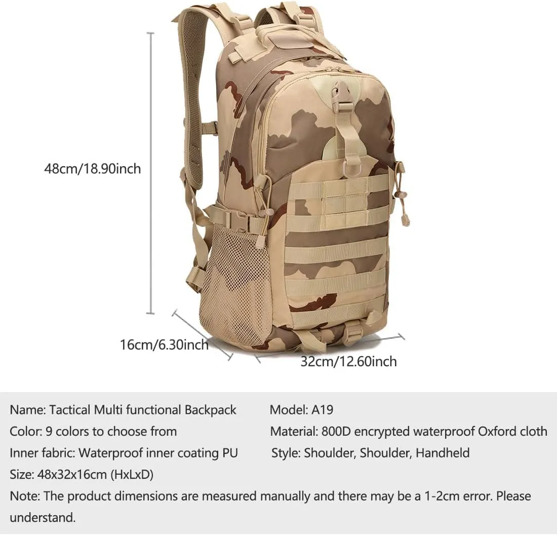 Tactical Backpack for Men Hiking Day Pack Molle Military Rucksack Waterproof Assault Pack Bag for Hunting Camping Trekking (Jungle Camouflage)