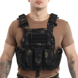 Tactical Molle Vests with Triple mag Pouch and Side Cummerbund Pouches, Quick Release Vests for Men
