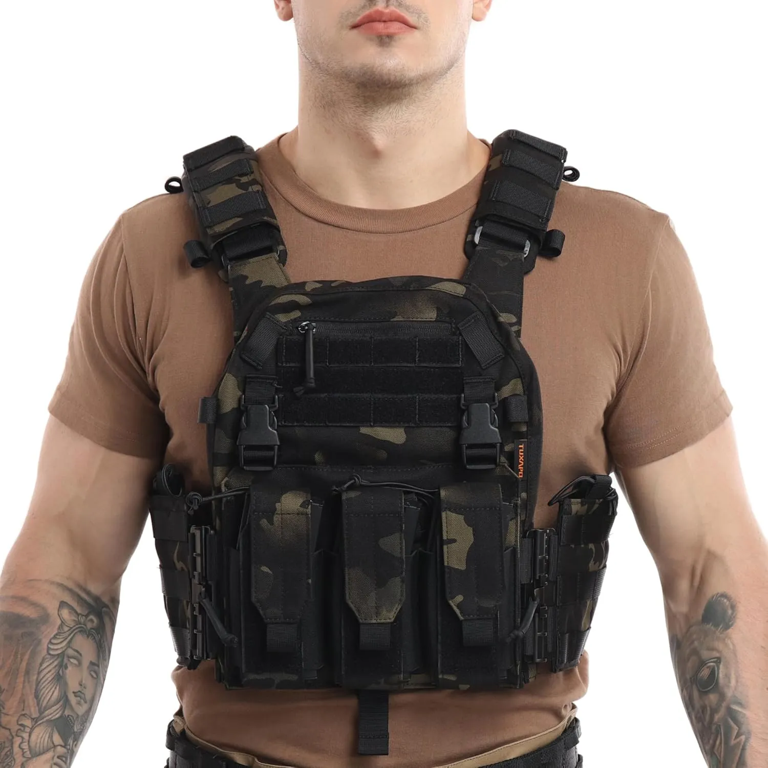 Tactical Molle Vests with Triple mag Pouch and Side Cummerbund Pouches, Quick Release Vests for Men