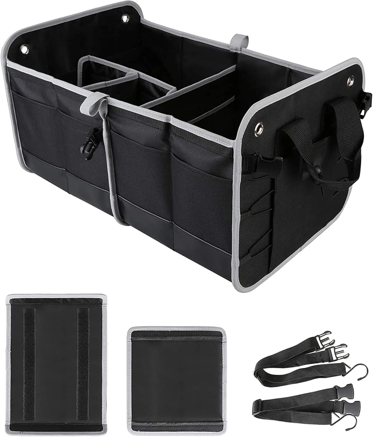TAHOE TRAILS 23" Foldable Trunk Organizer for Car Storage, Reinfored Base Plates, Non-slip Waterproof Bottom, Securing Straps, 10 External Pockets