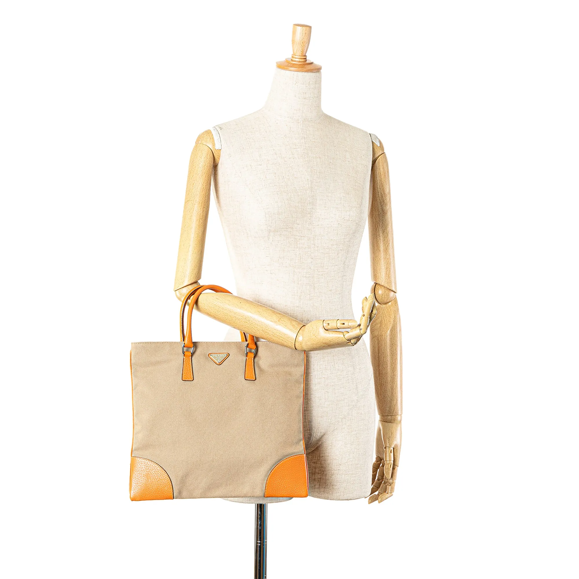 Tan Prada Cinghiale Trimmed Canapa Tote