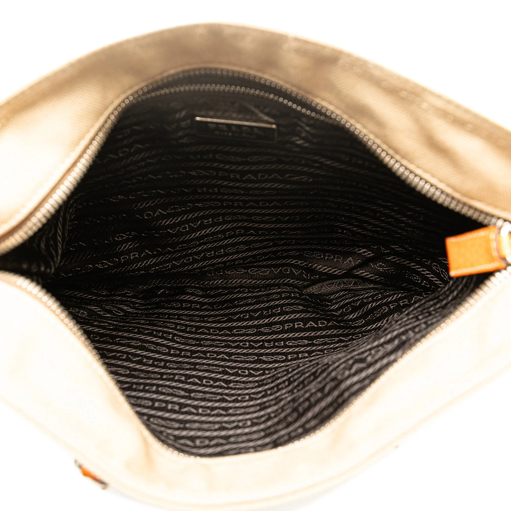 Tan Prada Cinghiale Trimmed Canapa Tote
