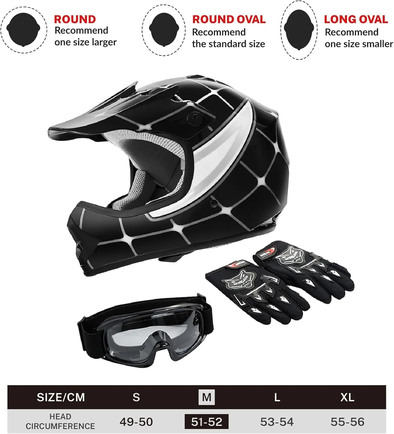 TCT-MOTORPARTS DOT Youth Kids Motocross ATV Helmets Offroad Street Dirt Bike Go-Kart BMX MX Full Face Helmet Black Spider Medium Size