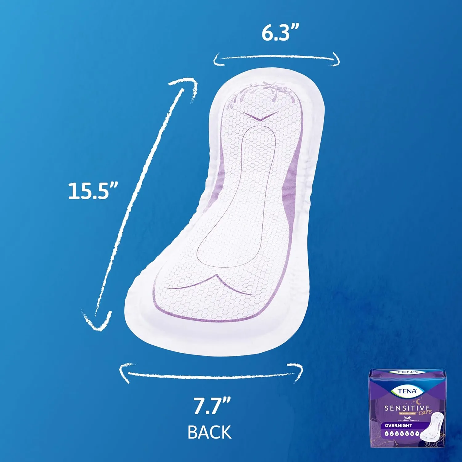 TENA Sensitive Care Incontinence Pads, Bladder Control, Postpartum for Women, Overnight Absorbency, Extra Coverage, 48 Count