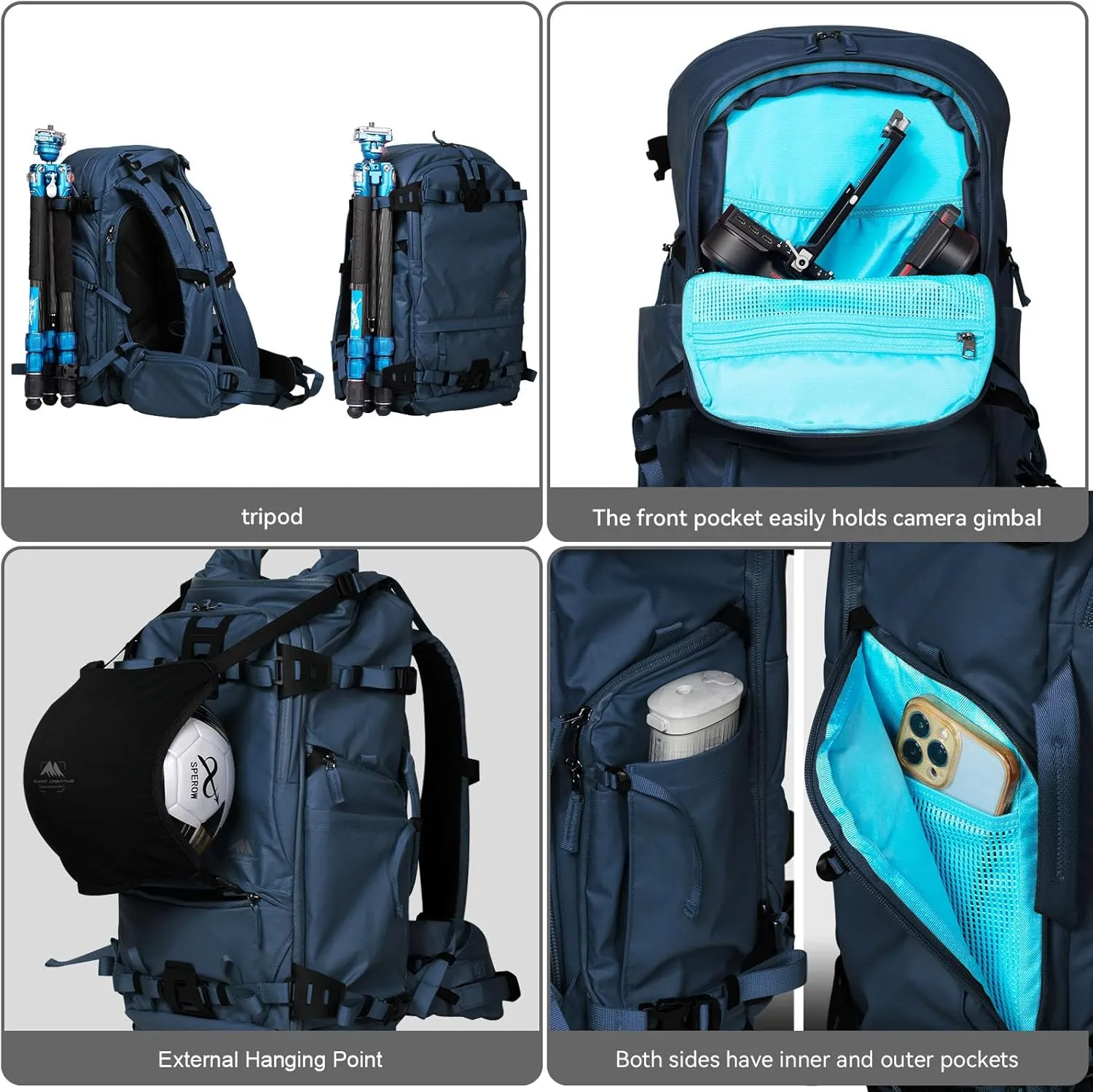 Tenzing 25L Camera Backpack with Rain Cover for Photographers 14 inch Laptop Compartment Waterproof Large Camera Bag for Drone,Cameras, Batteries, Lenses,Tripod(Blue)