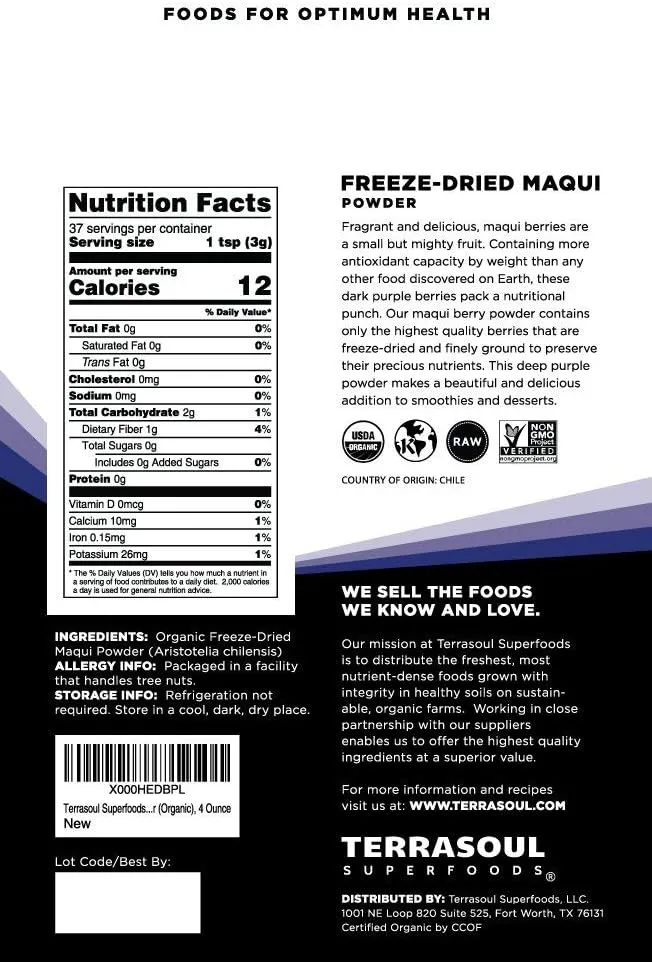 Terrasoul Superfoods Organic Maqui Berry Powder, 8 Oz (Pack of 2), Freeze-Dried, Antioxidant-Rich Superfood for Smoothies, Desserts, and Immune Support