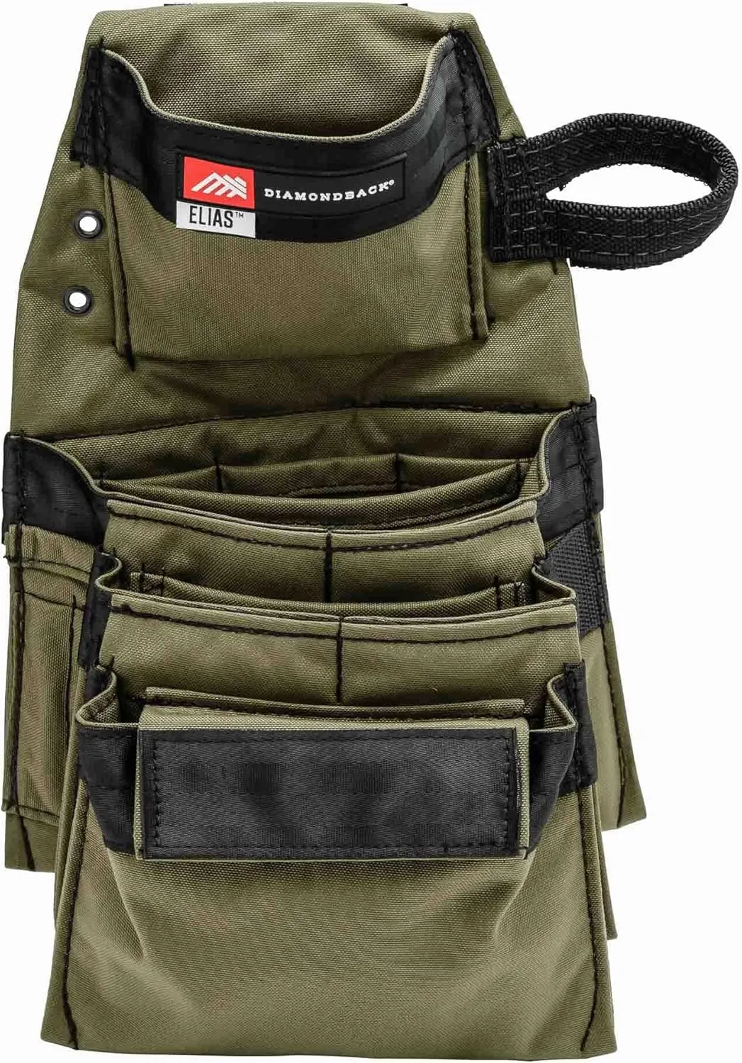 The Diamondback Elias 2.0 Tool Pouch, Ranger Green, Left Side | for Carpenters, Remodelers, Framer | Holder for Drill, Driver, Hand Tools, Chalk Line, Punch, Chisel, Marker