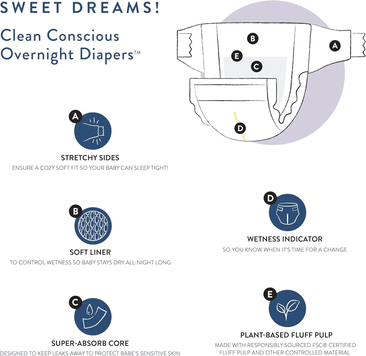 The Honest Company Clean Conscious Overnight Diapers for Sensitive Skin | Hypoallergenic, Fragrance Free | Cozy Cloud   Star Signs | Club Box, Size 6 (35  lbs), 34 Count