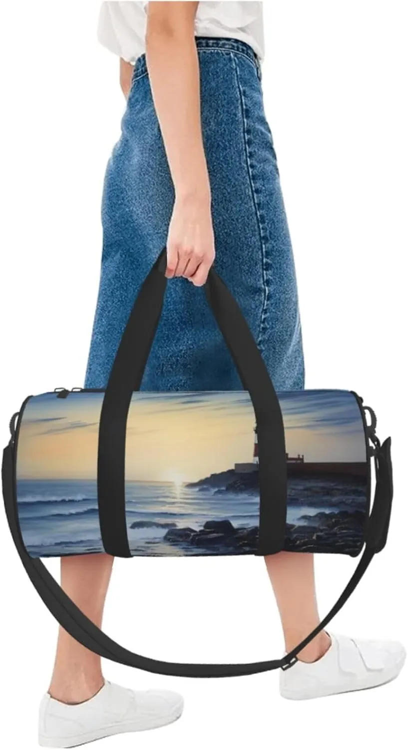 The Seaside Lighthouse Travel Duffle Bag for Men Women Sport Gym Bag Foldable Weekender Bag Carry on Overnight Bag for Travel Swimming Basketball