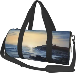 The Seaside Lighthouse Travel Duffle Bag for Men Women Sport Gym Bag Foldable Weekender Bag Carry on Overnight Bag for Travel Swimming Basketball
