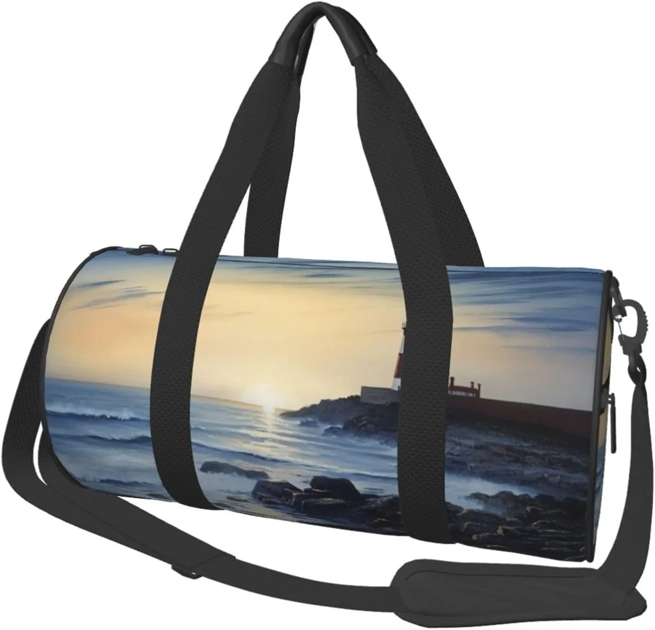 The Seaside Lighthouse Travel Duffle Bag for Men Women Sport Gym Bag Foldable Weekender Bag Carry on Overnight Bag for Travel Swimming Basketball