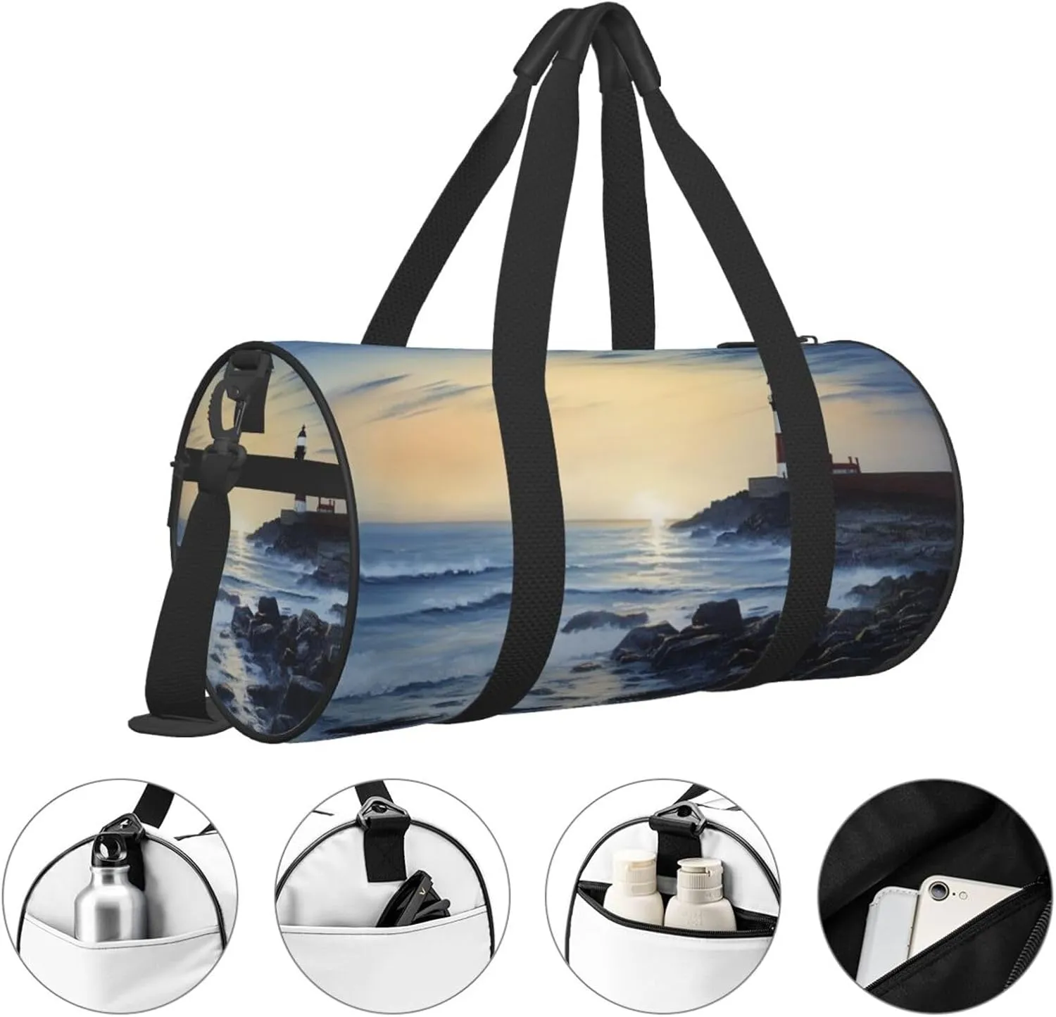 The Seaside Lighthouse Travel Duffle Bag for Men Women Sport Gym Bag Foldable Weekender Bag Carry on Overnight Bag for Travel Swimming Basketball