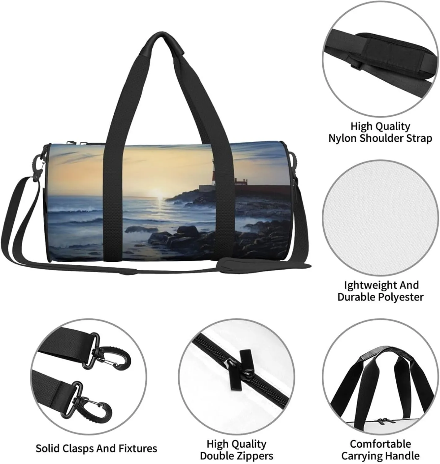 The Seaside Lighthouse Travel Duffle Bag for Men Women Sport Gym Bag Foldable Weekender Bag Carry on Overnight Bag for Travel Swimming Basketball