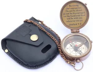 The Vintage Venue Brass Engraved Nautical Compass with Leather Case – Antique ‘Be Strong’ Compass Gift for Birthday, Wedding, Anniversary, Christmas, Valentine’s | Portable Hiking Pocket Compass