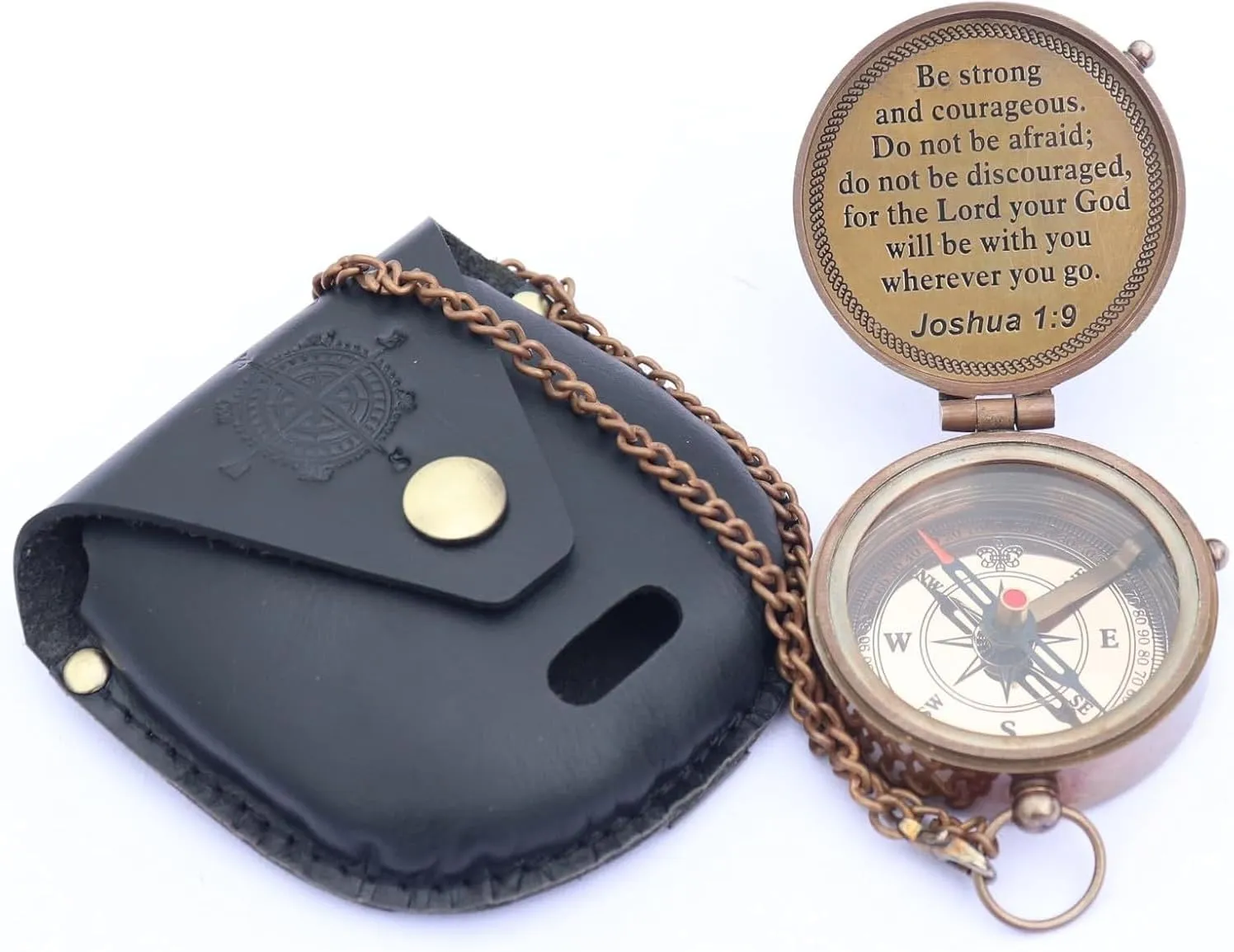 The Vintage Venue Brass Engraved Nautical Compass with Leather Case – Antique ‘Be Strong’ Compass Gift for Birthday, Wedding, Anniversary, Christmas, Valentine’s | Portable Hiking Pocket Compass