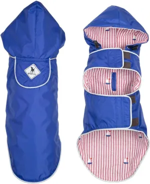 The Worthy Dog Seattle Slicker Wind and Water Resistant Hooded Rain Jacket with Reflective Trim for Small Medium Large Dogs, Blue, LG
