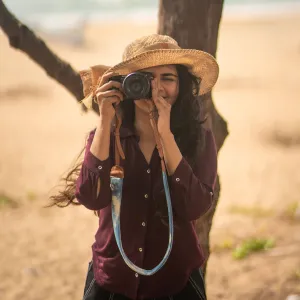 Thin Shibori Camera Strap - Blue