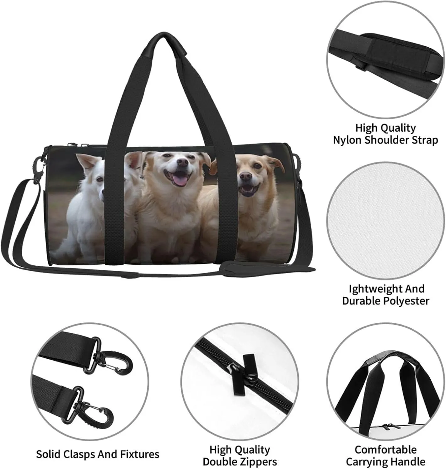 Three Dogs Travel Duffle Bag for Men Women Sport Gym Bag Foldable Weekender Bag Carry on Overnight Bag for Travel Swimming Basketball