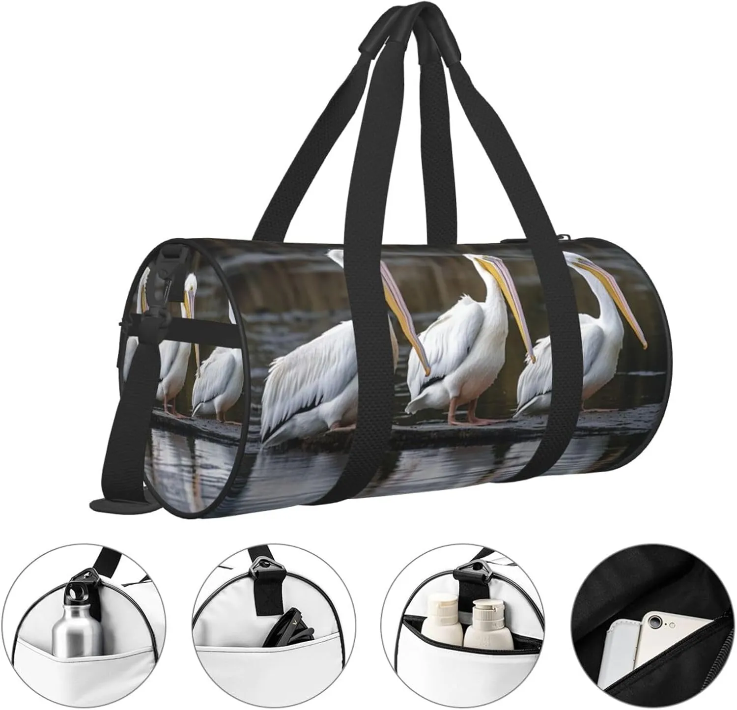 Three Pelicans Travel Duffle Bag for Men Women Sport Gym Bag Foldable Weekender Bag Carry on Overnight Bag for Travel Swimming Basketball