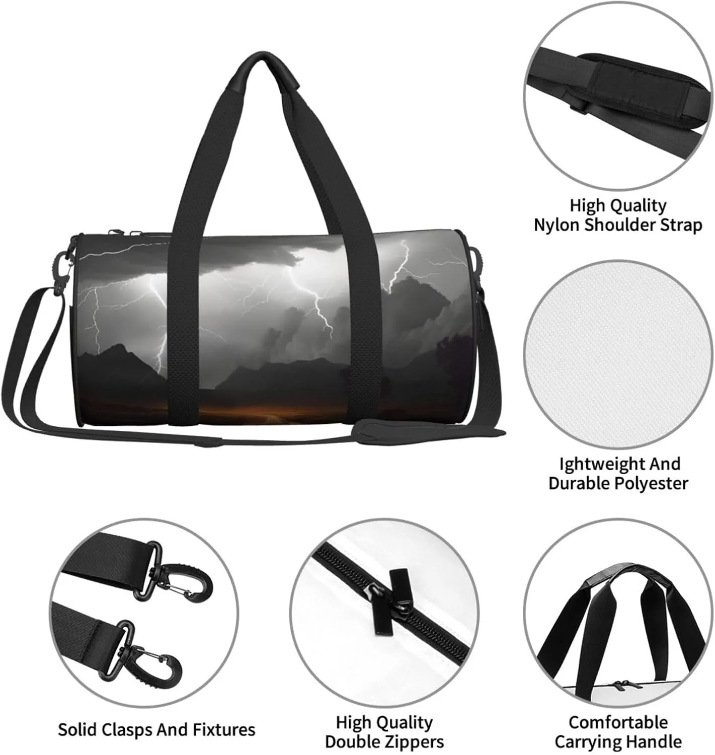Thunder Landscape Travel Duffle Bag for Men Women Sport Gym Bag Foldable Weekender Bag Carry on Overnight Bag for Travel Swimming Basketball