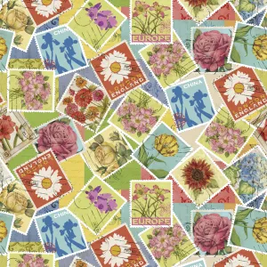 Tim Coffey - Postal Blooms - Vintage Floral Stamps Fabric