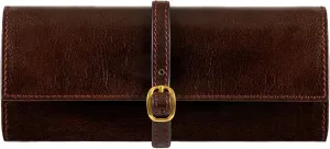 Time Resistance Leather Jewelry Roll - Full Grain Leather Travel Jewelry Case - Jewellery Organizer Made in Italy (Brown)