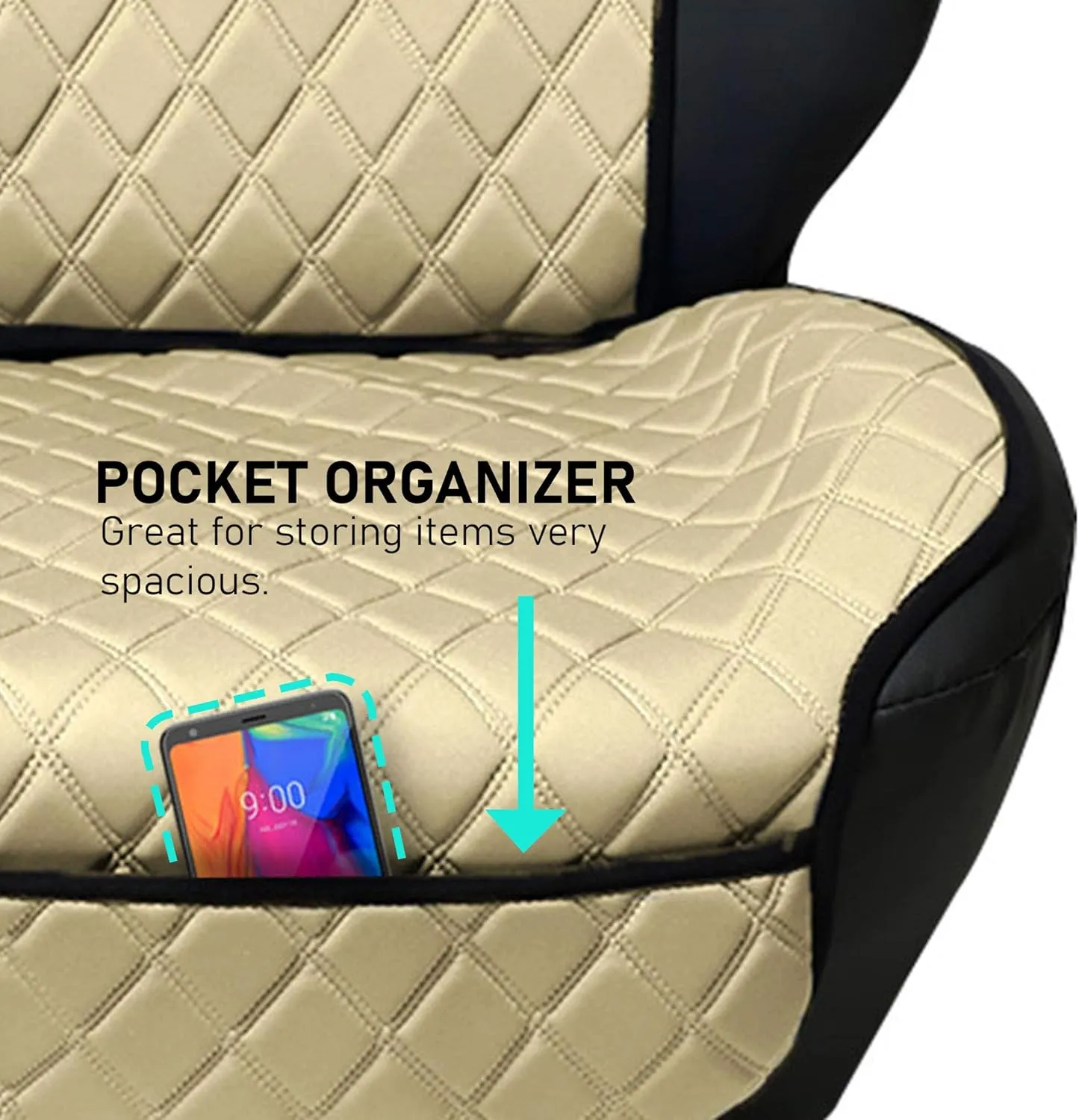 TLH Car Front Seat Protectors Air Bag Compatible Neo Supreme Luxury Diamond Design Universal Seat Covers, Beige Pair