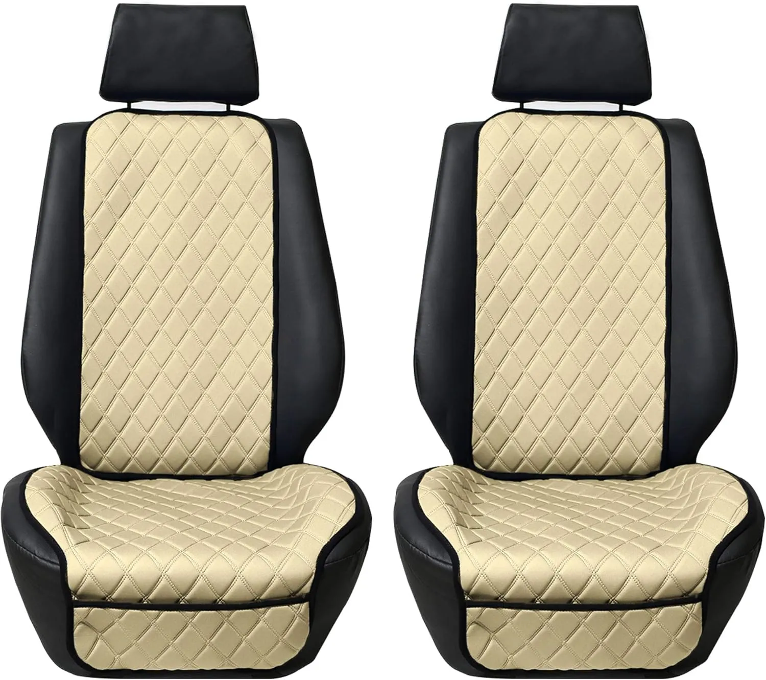 TLH Car Front Seat Protectors Air Bag Compatible Neo Supreme Luxury Diamond Design Universal Seat Covers, Beige Pair