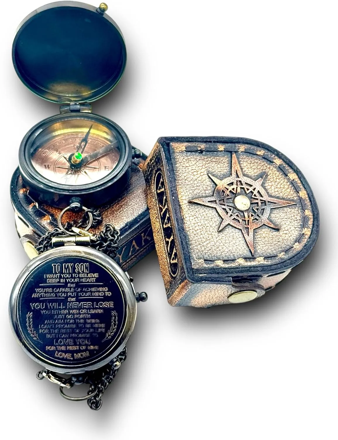to My Son Engraved Compass with Leather Case – Black Antique Finish | Inspirational Gift for Son from Mom/Dad | Birthday, Graduation, or Special Occasion Keepsake