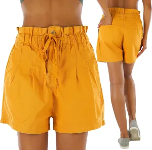 ToBeInStyle Women's Solid and Multi-Stripe Woven Paperbag Shorts