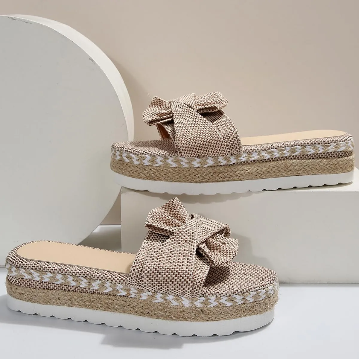 TOCONFFON Women's Low Wedge, Platform Sandals with Bow Details