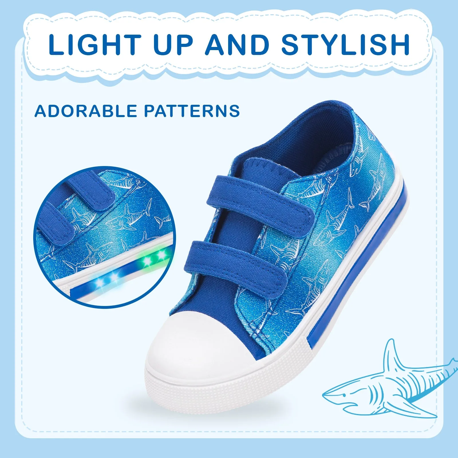 Toddler Light Up Canvas Shoes Dual Straps Sneakers
